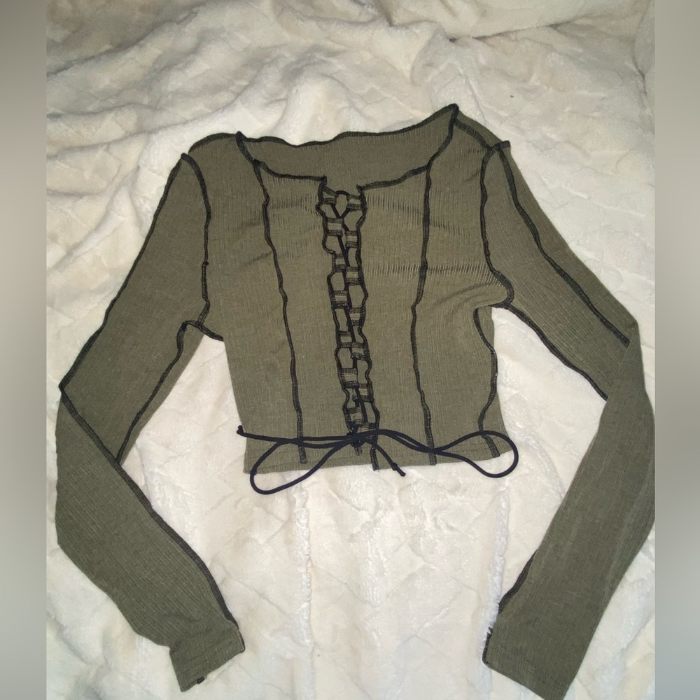 SHEIN tie x front army green top